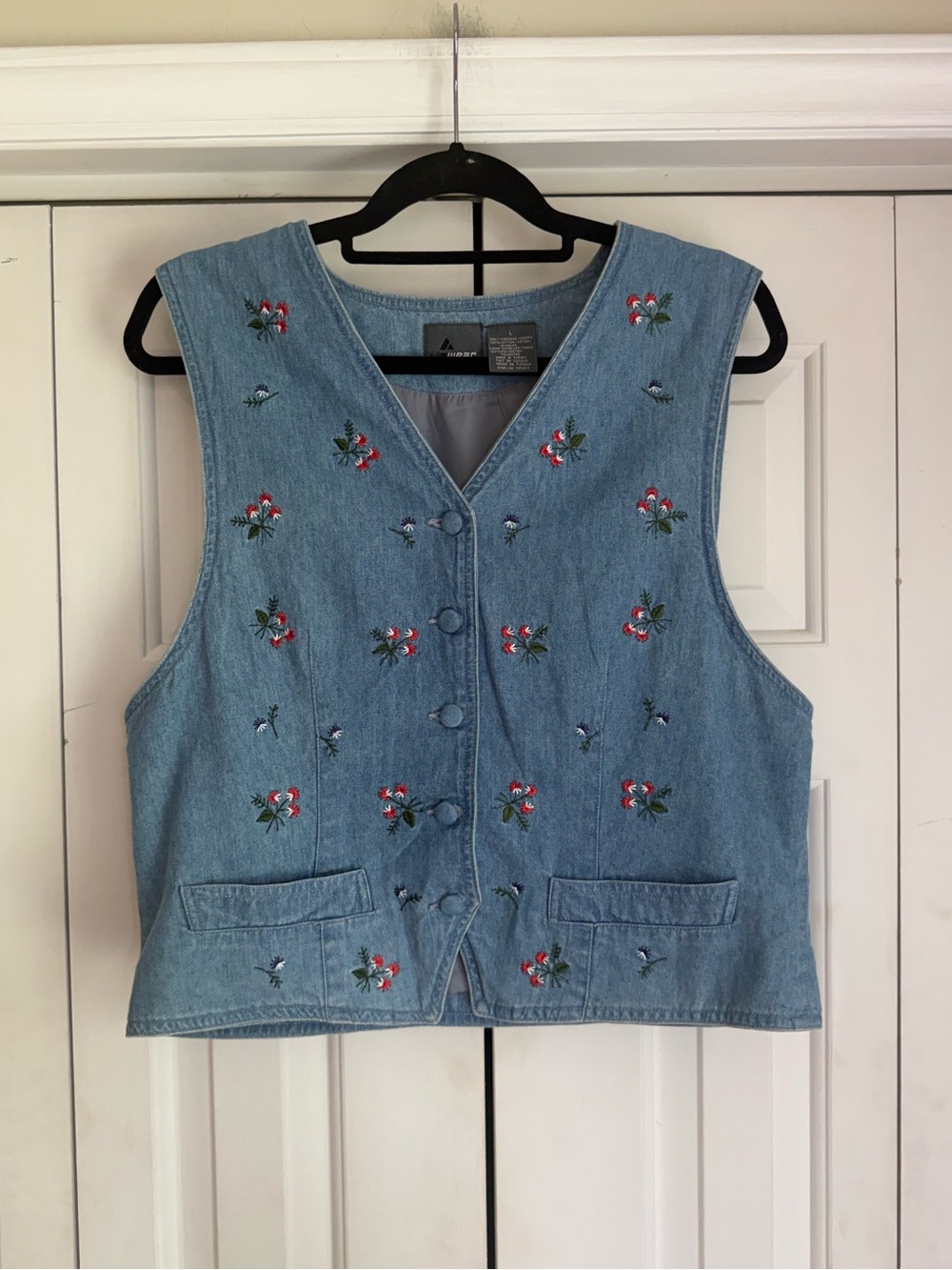 LizWear Women’s Vintage 90s Vest Floral Embroidered Button Front Y2K Size Large